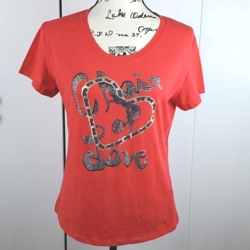 Love Moschino| Womens Red Chain Of Love Top Heart Mod Edgy Novelty Sz.14